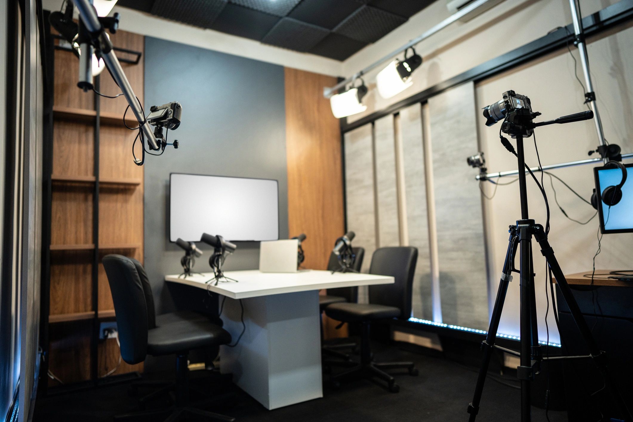 Dark studio environment suitable for video editing and production