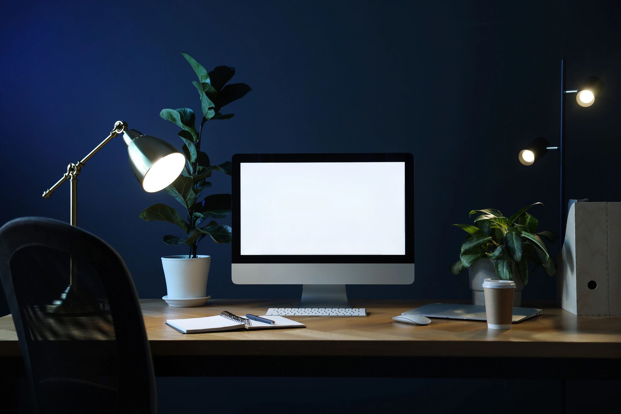 Modern design workspace with monitor and desk accessories